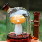 Mushroom glass bong with built-in mushroom in clear dome
