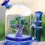Tree glass bong with hand-blown scenic tree inside clear dome