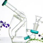 Slanted recycler glass bong with unique artistic design and water-cycling system