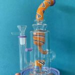 Colorful Glass Bong with Swirl Neck and Purple Base