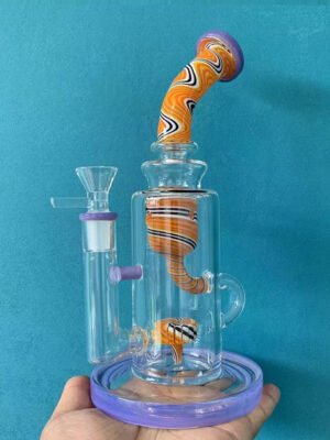 Colorful Glass Bong with Swirl Neck and Purple Base