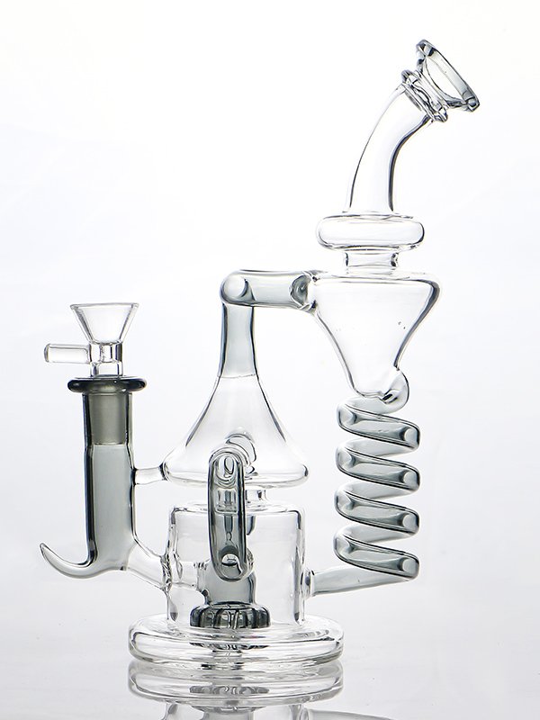 Blue Spiral Recycler Glass Dab Rig