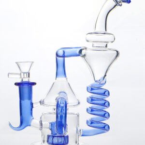 Blue Spiral Recycler Glass Dab Rig