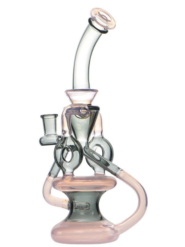 Dual Uptake Klein Recycler Glass Bong made from premium borosilicate glass with a 14mm female joint.