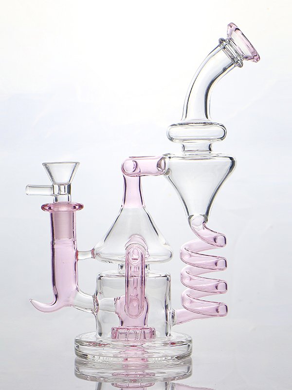 Blue Spiral Recycler Glass Dab Rig