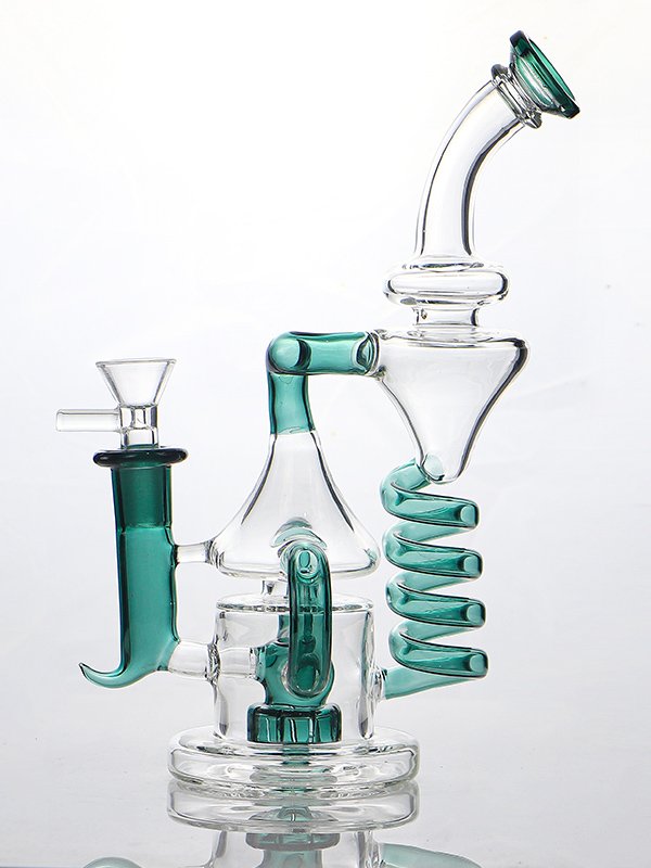 Blue Spiral Recycler Glass Dab Rig