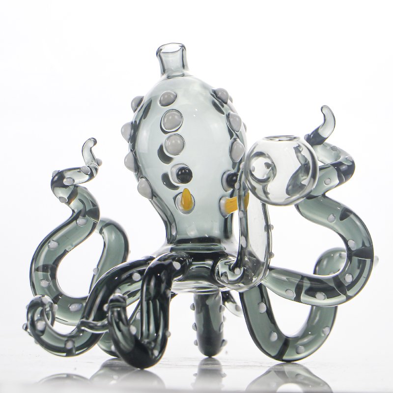 Hand blown octopus glass bong side view