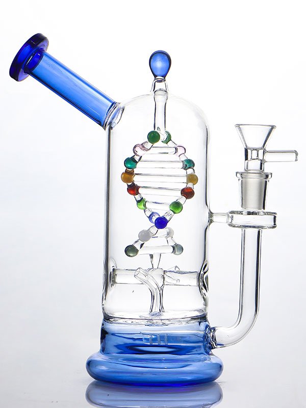 600x800-1 DNA Helix Glass Bong with Double Helix Design and Blue Borosilicate Glass