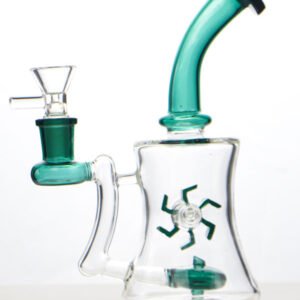 Windmill Perc Glass Bong with Thick Borosilicate Glass and Green Accents