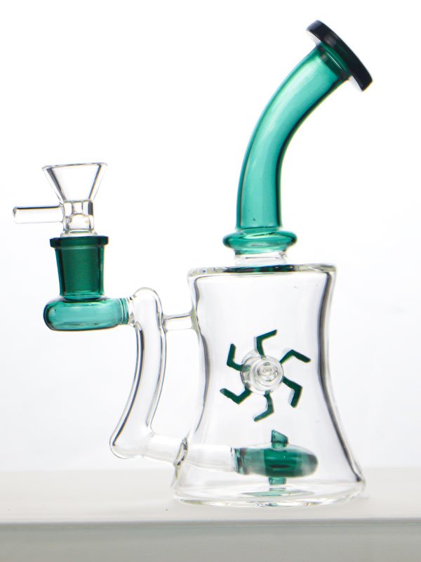Windmill Perc Glass Bong with Thick Borosilicate Glass and Green Accents