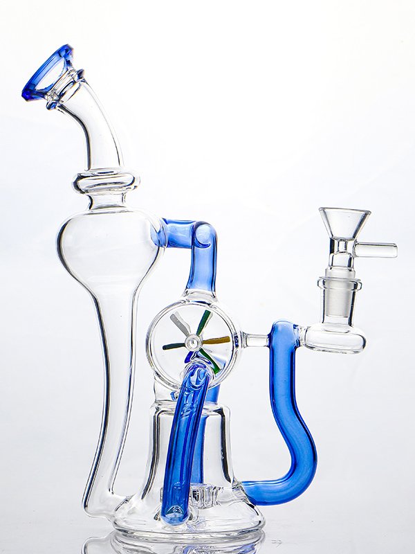 10 Inch Blue Windmill Recycler Glass Bong with Borosilicate Glass and 14mm Bowl