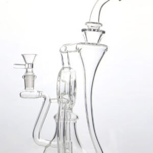 Premium clear recycler glass bong with multi-chamber water filtration made from borosilicate glass