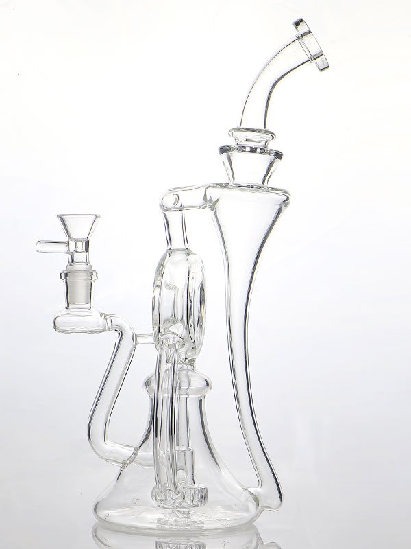 600x800-3 Premium clear recycler glass bong with multi-chamber water filtration made from borosilicate glass