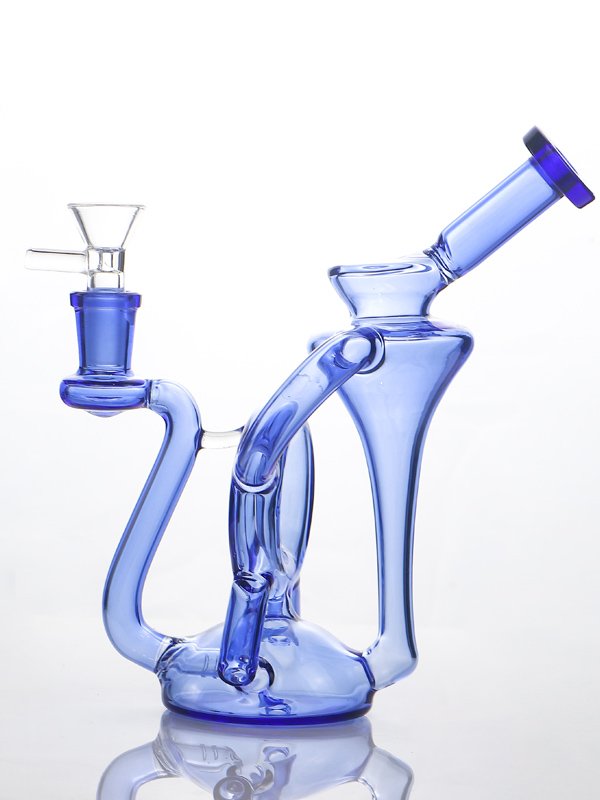 600x800-3 Blue recycler glass bong with premium borosilicate glass and advanced water filtration