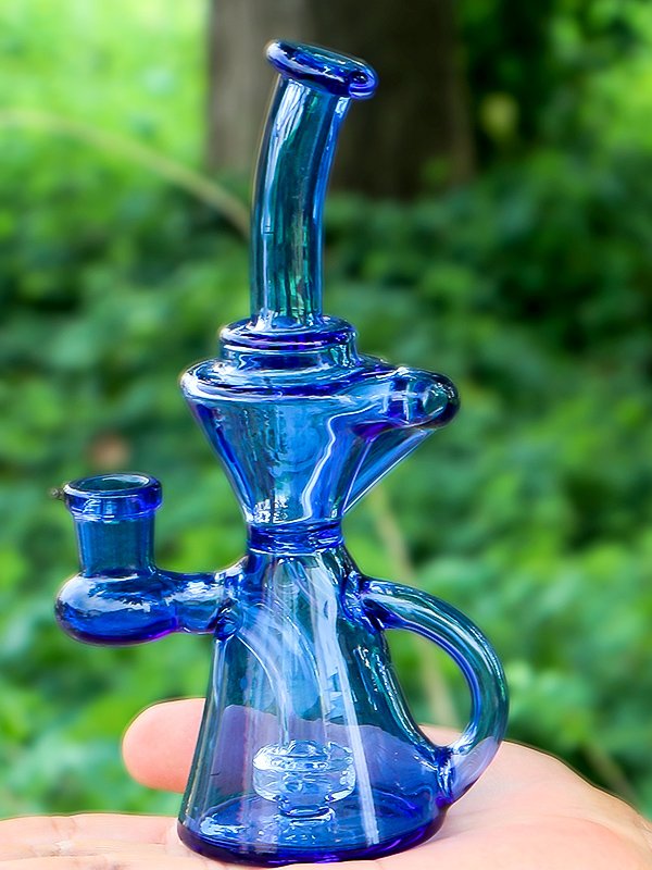 Blue Vortex Recycler Glass Bong – Compact Water Filtration Bong for Beginners
