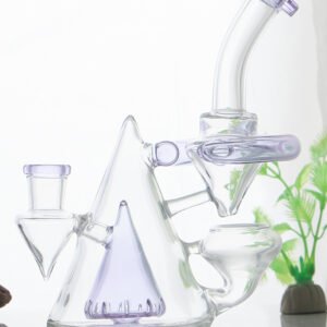 Dual Drop Recycler Glass Bong with Purple Accents and Borosilicate Glass