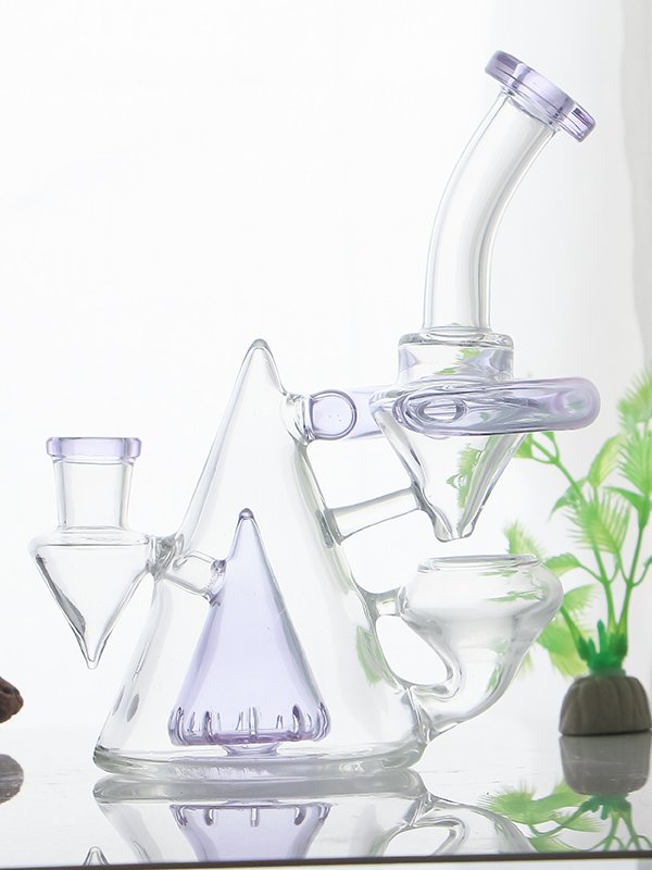 Dual Drop Recycler Glass Bong with Purple Accents and Borosilicate Glass