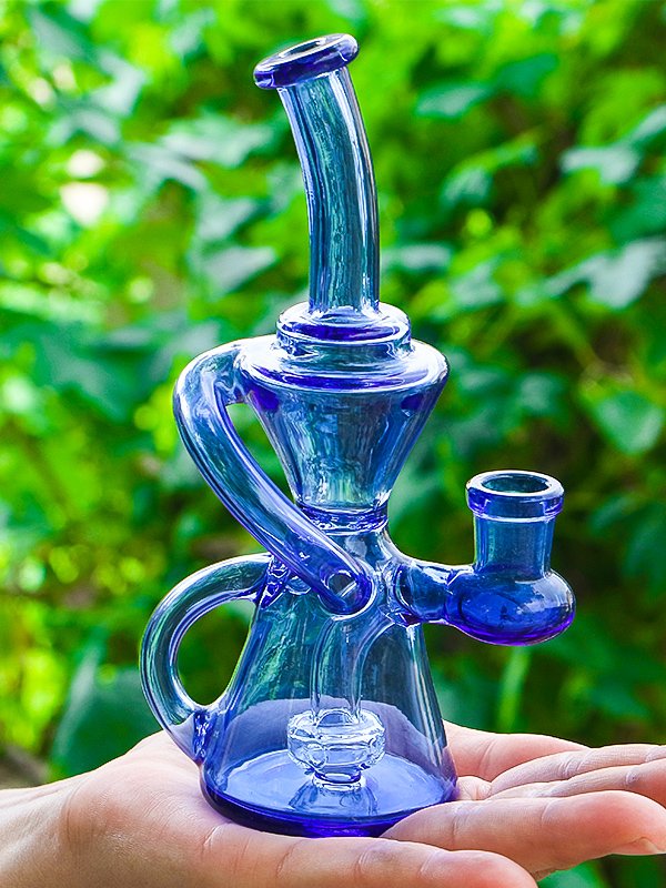 Blue Vortex Recycler Glass Bong – Compact Water Filtration Bong for Beginners