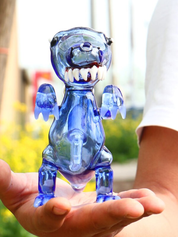 Handmade Blue T-Rex Glass Bong with Dinosaur Design and Borosilicate Glass