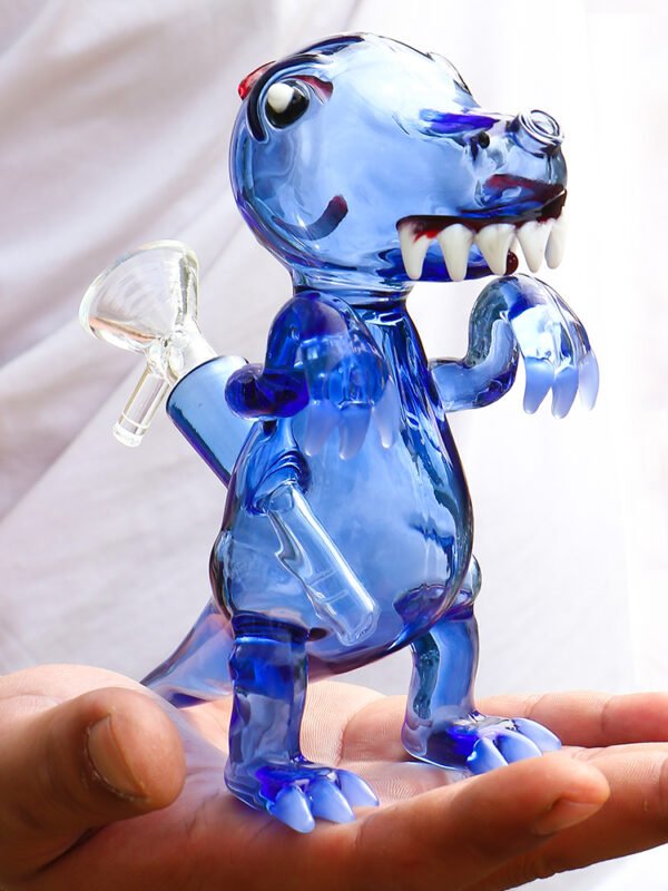 8" Handmade T-Rex Glass Bong – Dinosaur Borosilicate Water Pipe with 14mm Bowl