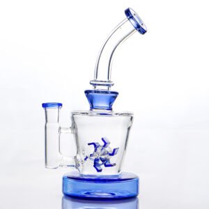 Blue Windmill Perc Glass Bong with Thick Borosilicate Glass and 14mm Joint