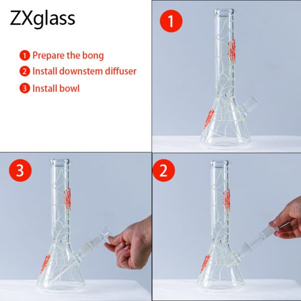 Glow-in-the-Dark Spider Web Glass Bong – Premium Halloween Beaker Bong