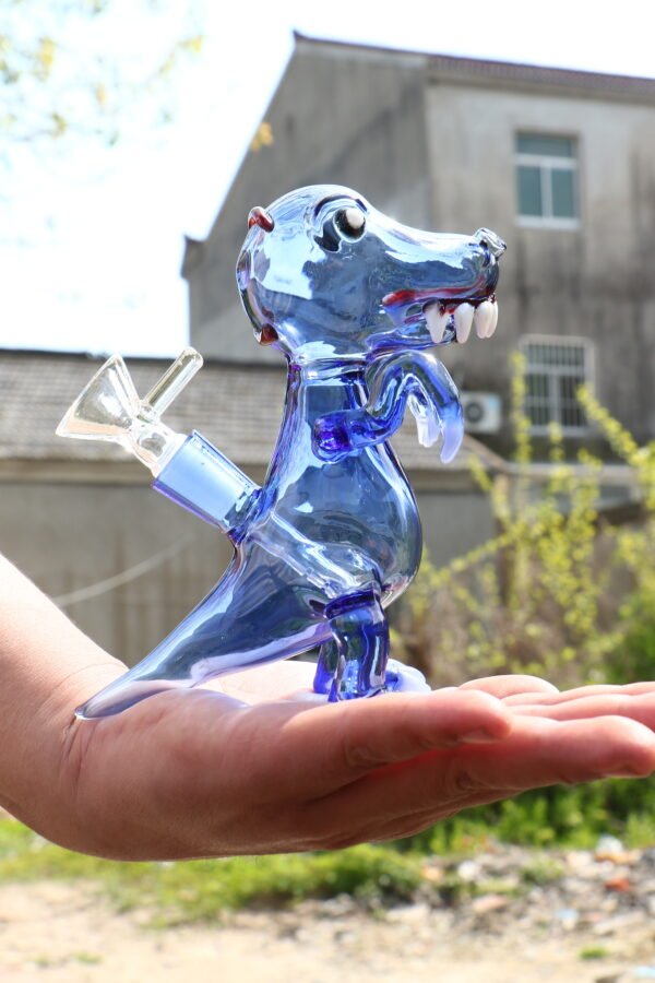 8" Handmade T-Rex Glass Bong – Dinosaur Borosilicate Water Pipe with 14mm Bowl