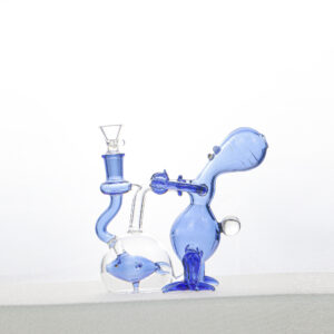 IMG_0577 Handcrafted Aquarium Glass Bong with Fish Design and Blue Borosilicate Glass